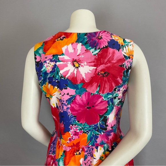 Vintage Floral Dress Sheath Vibrant Convertible Collar Square Neck Petite Lanz - Picture 8 of 16